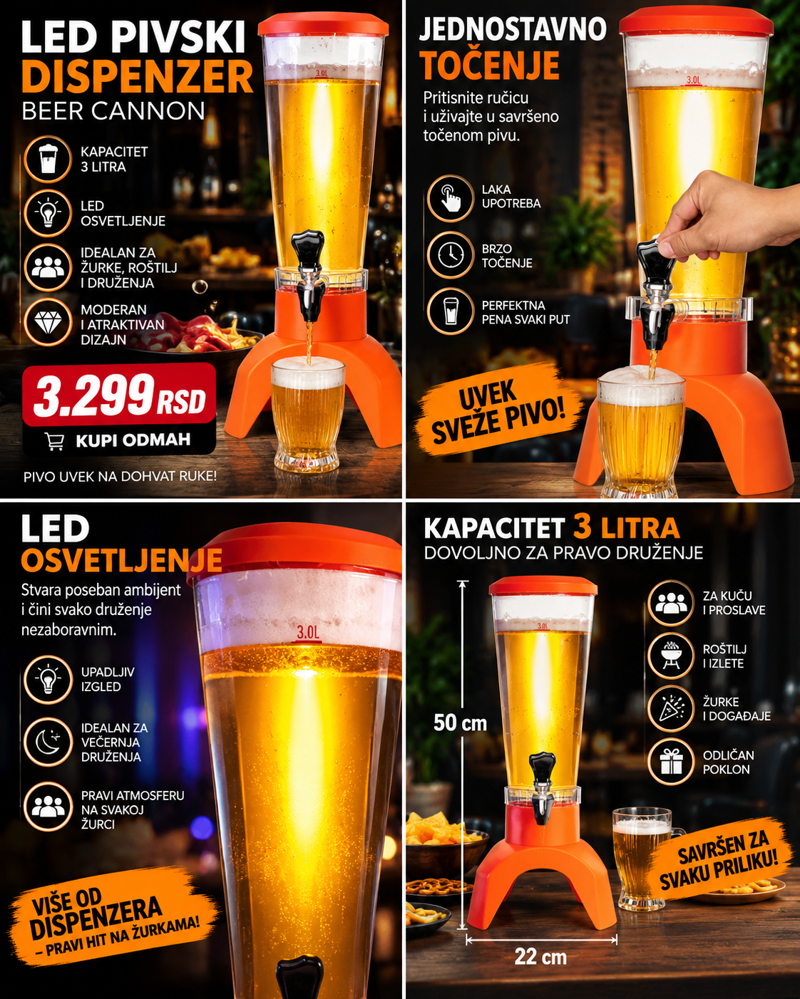 LED Speaker Beer Cannon 3 L – Dispanzer za Piće sa LED Efektom i Zvučnikom