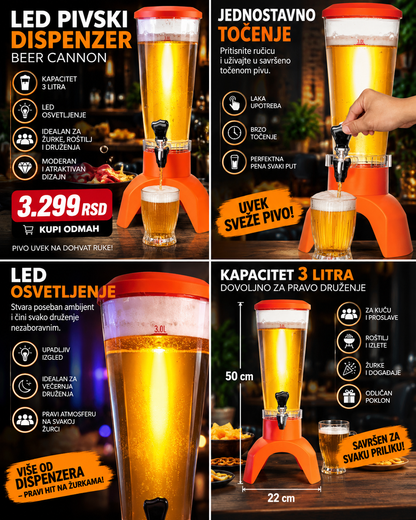 LED Speaker Beer Cannon 3 L – Dispanzer za Piće sa LED Efektom i Zvučnikom