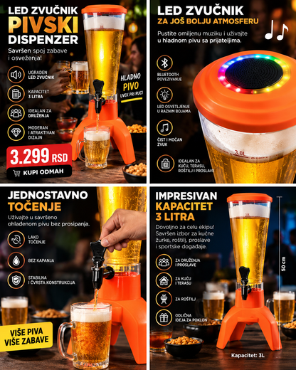 LED Speaker Beer Cannon 3 L – Dispanzer za Piće sa LED Efektom i Zvučnikom