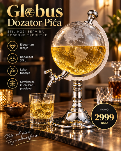 Globe Drink Dispenser 3,5 L – Premium Dispanzer za Piće sa Slavininom i Dekorativnim Globus Dizajnom