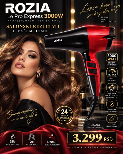ROZIA Le Pro Express 3000W – Profesionalni Fen sa AC Motorom i Snažnim Protokom Vazduha