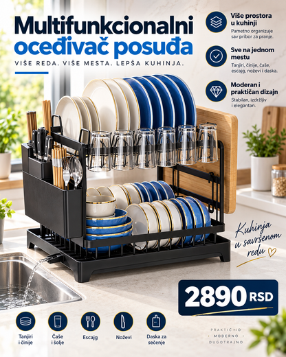Multifunkcionalni Oceđivač Posuđa – Organizator za Tanjire, Čaše, Pribor i Daske