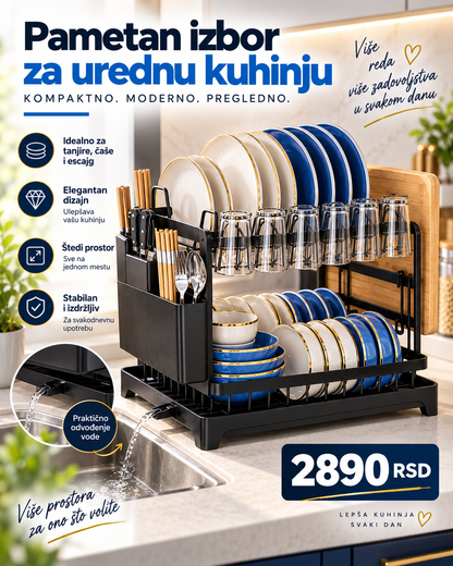 Multifunkcionalni Oceđivač Posuđa – Organizator za Tanjire, Čaše, Pribor i Daske
