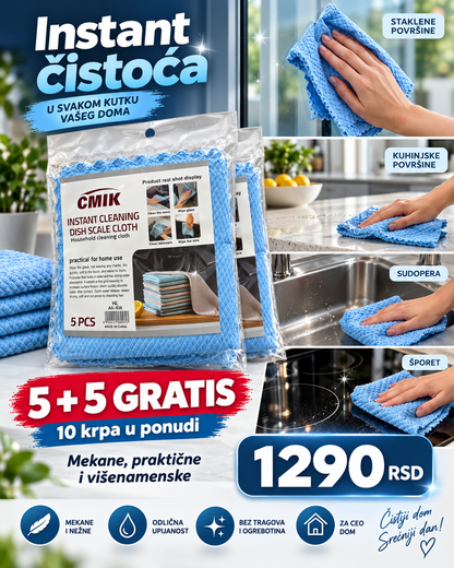 Premium Krpe za Čišćenje 5+5 GRATIS – 10 Višenamenskih Krpa za Kuhinju, Staklo i Dom
