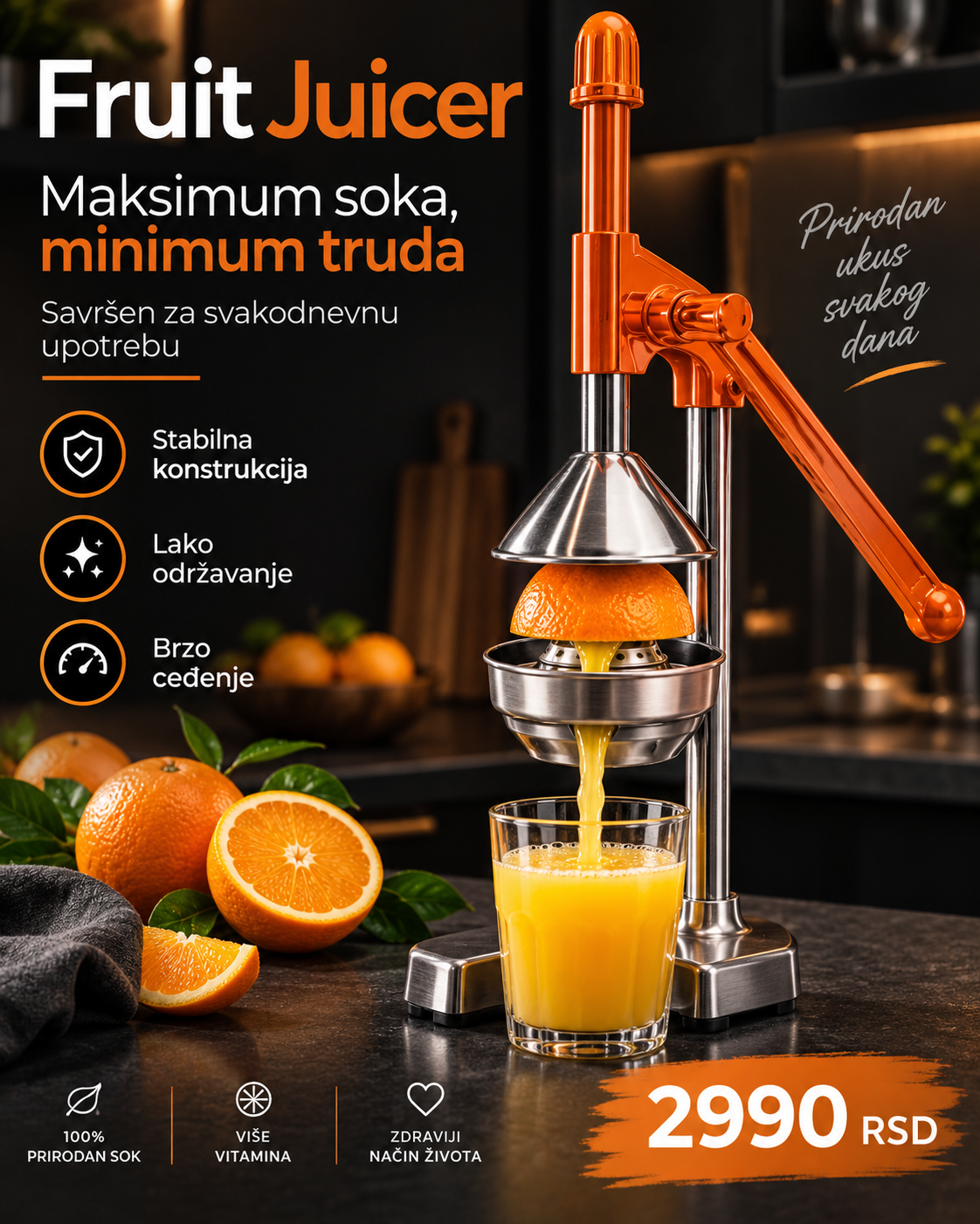 Profesionalna Ručna Cediljka za Citruse – Metalna Presa za Pomorandže, Limun i Grejp