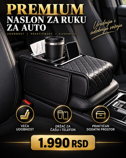 Premium Naslon za Ruku za Auto – Organizator sa Držačem za Čašu, Telefon i Dodatnim Prostorom