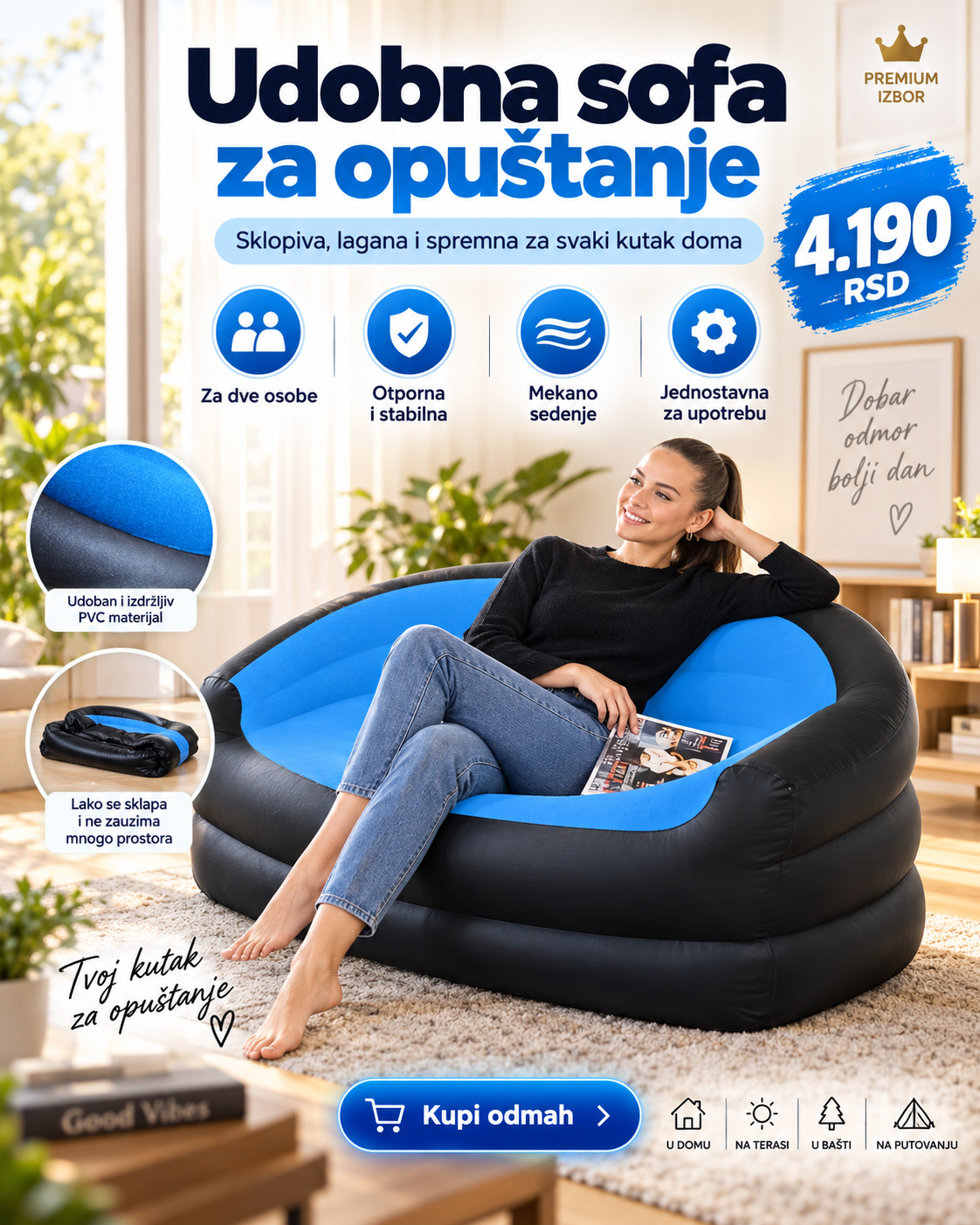 Vazdušna Sofa na Naduvavanje Double Size – Udobna Sofa za Dve Osobe