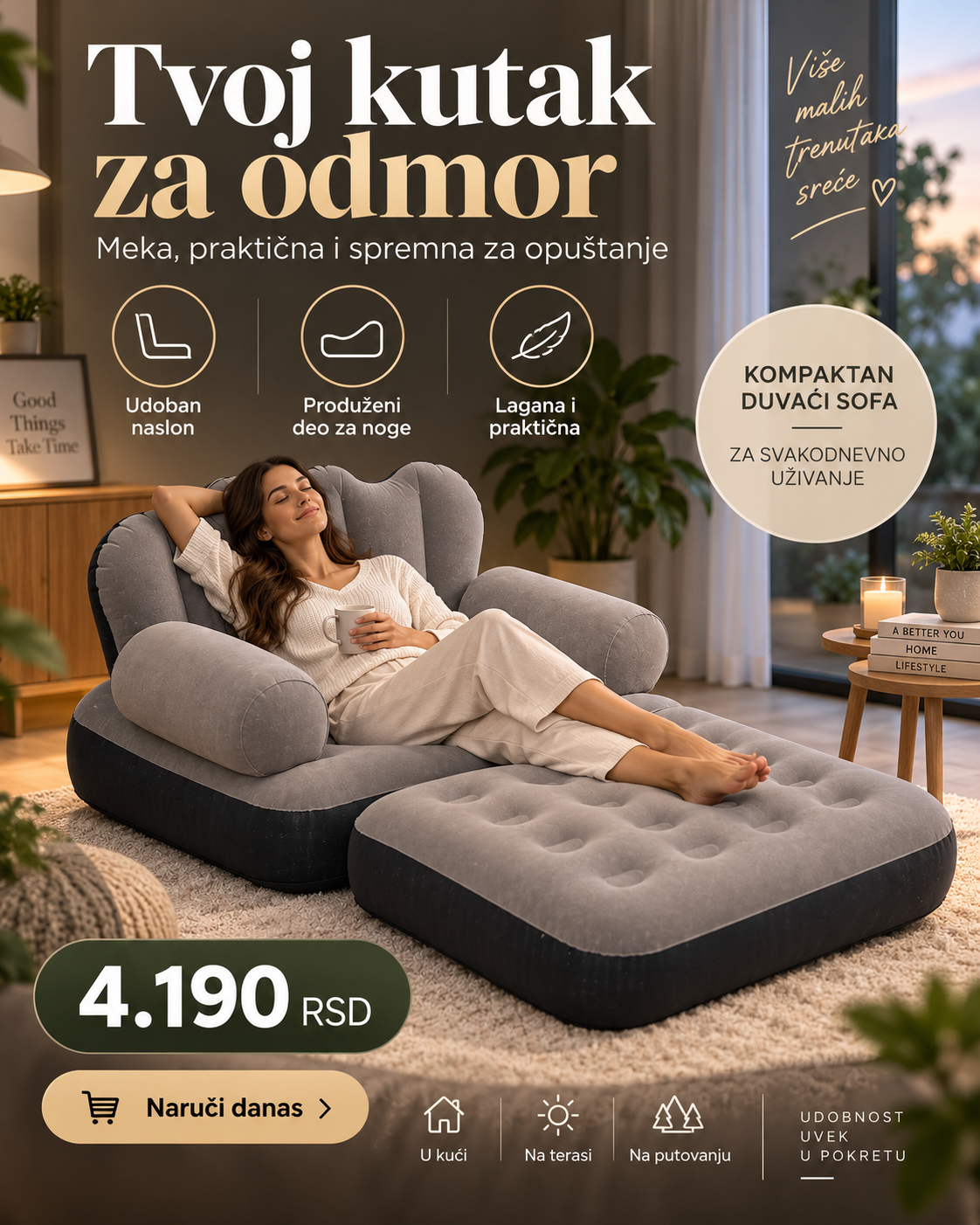 Vazdušna Sofa 2 u 1 Single Size – Fotelja i Ležaj za Odmor, Gostе i Putovanja