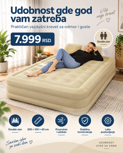Leedsooy Vazdušni Krevet Double Size 200 × 150 × 40 cm – Visoki Dupli Krevet na Naduvavanje