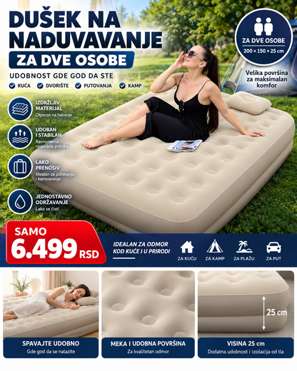 Leedsooy Vazdušni Krevet Double Size 200 × 150 × 25 cm – Praktičan Dupli Krevet na Naduvavanje