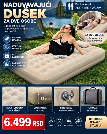 Leedsooy Vazdušni Krevet Double Size 200 × 150 × 25 cm – Praktičan Dupli Krevet na Naduvavanje