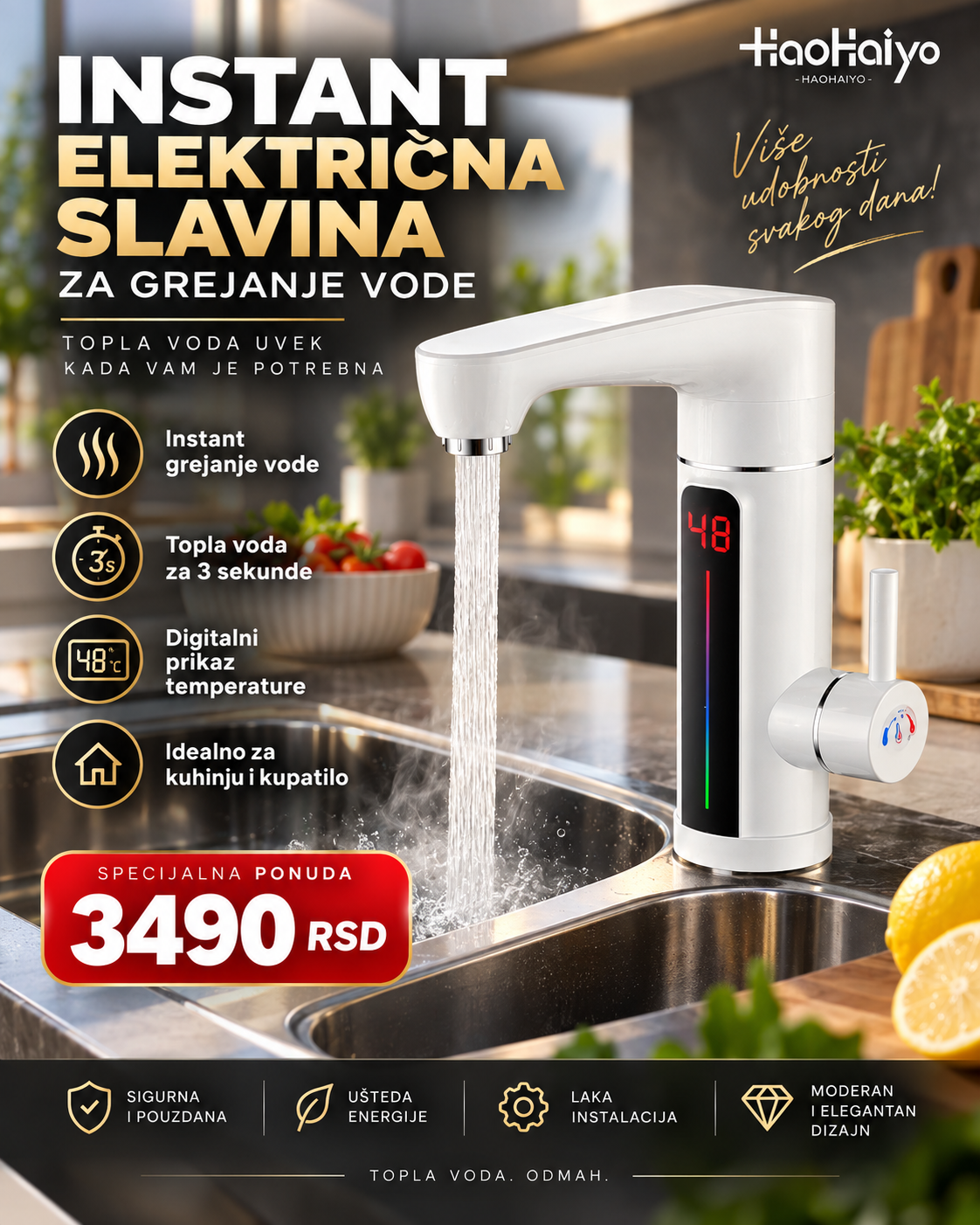Instant Električna Slavina sa Grejačem – Topla Voda za Nekoliko Sekundi i Digitalni Prikaz Temperature