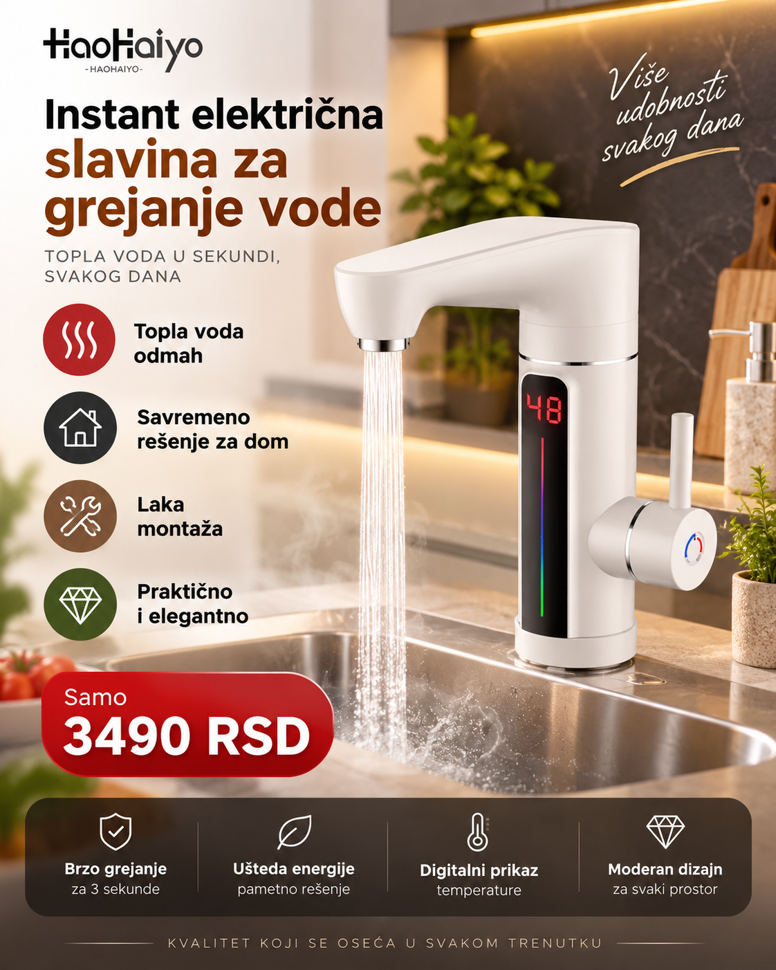 Instant Električna Slavina sa Grejačem – Topla Voda za Nekoliko Sekundi i Digitalni Prikaz Temperature