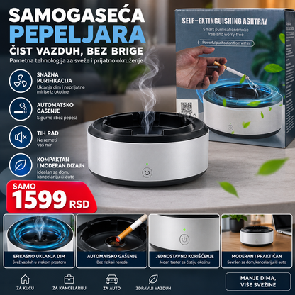 Samogaseća pepeljara sa filterom za apsorpciju dima i neprijatnih mirisa -- PREMIUM DELUXE -- Top Shop Plus