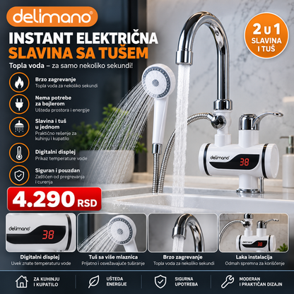 Delimano Instant Električna Slavina sa Tušem – Trenutno Zagrevanje Vode i Digitalni Prikaz Temperature