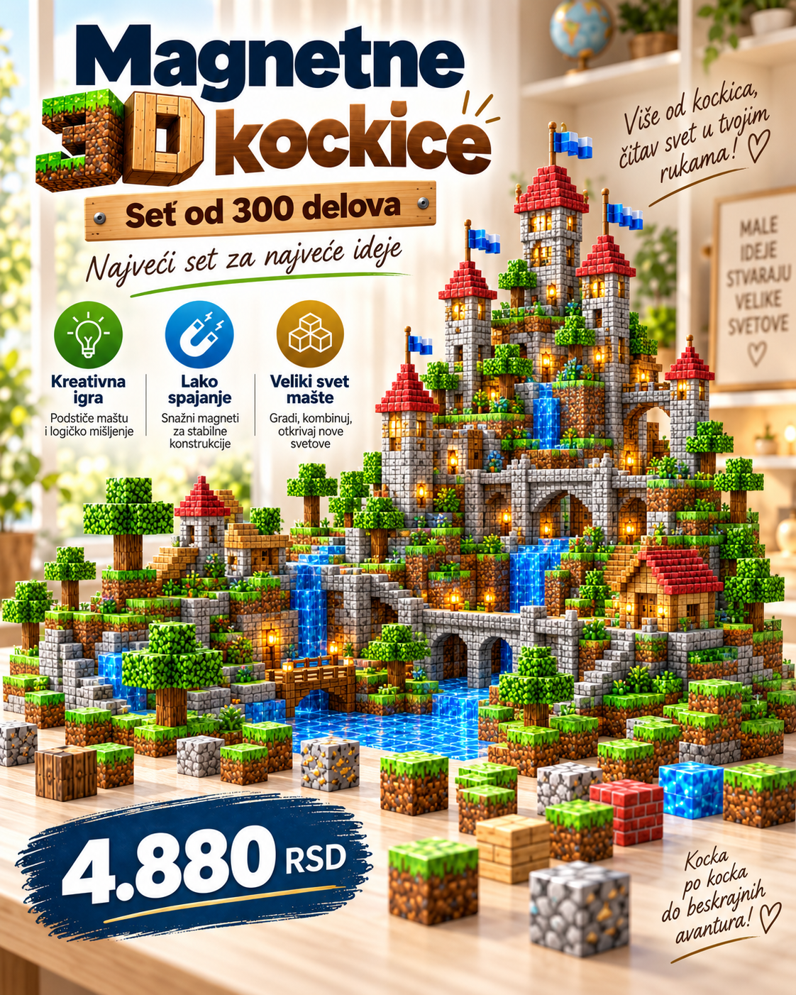 Magnetne 3D kockice „Kraljevstvo mašte“ – Za male graditelje velikih svetova