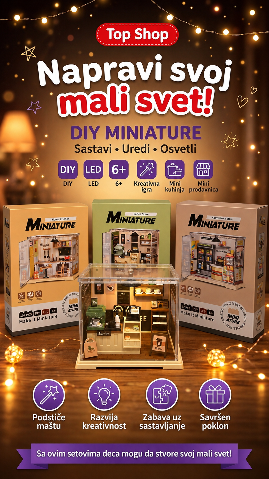 DIY Miniature – kreativni set za sastavljanje sa LED osvetljenjem | Izaberi model