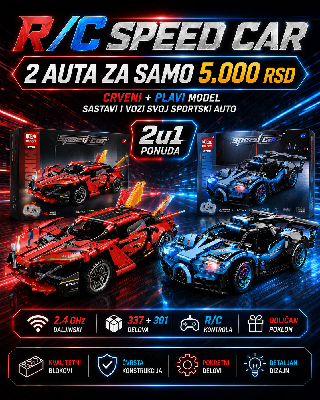 RC Speed Car 2u1 – sastavi autić od kockica i vozi ga | 2.4 GHz