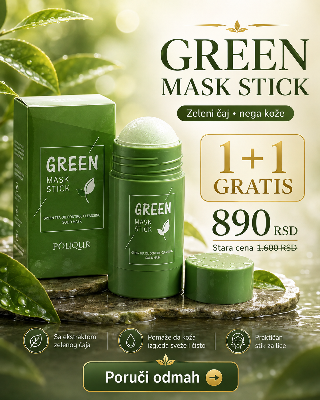 Green Mask Stick – maska za lice u stiku sa zelenim čajem | 1+1 GRATIS