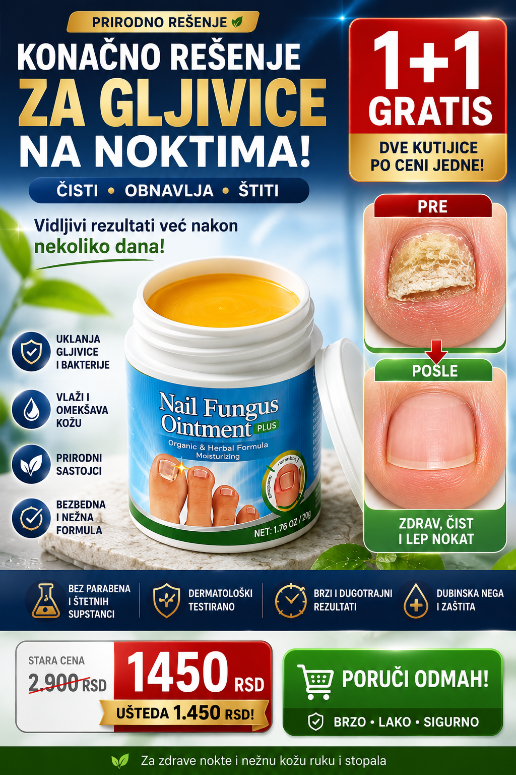 1+1 Gratis Nail Fungus Ointment PLUS – mast za negu noktiju i kože oko noktiju