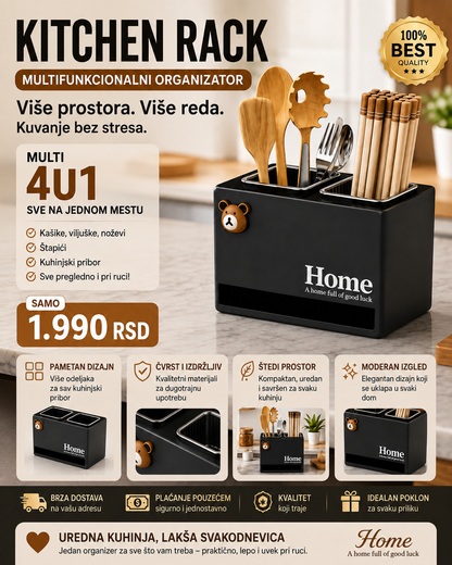 Kitchen Rack Black – elegantni multifunkcionalni organizer za kuhinjski pribor