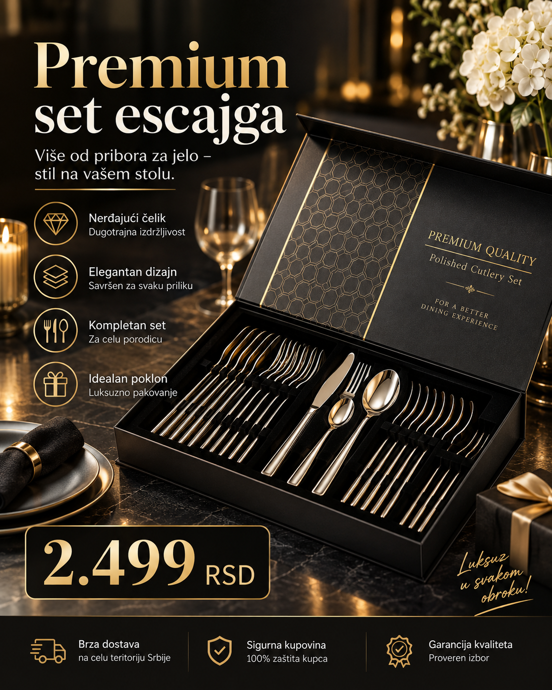 Premium set escajga u luksuznoj kutiji – elegancija za svaku trpezu