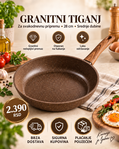 Granitni tiganj 28 cm za svakodnevno prženje i pripremu obroka -- PREMIUM DELUXE -- Top Shop Plus