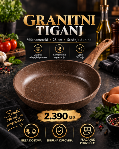 Granitni tiganj 28 cm za svakodnevno prženje i pripremu obroka -- PREMIUM DELUXE -- Top Shop Plus