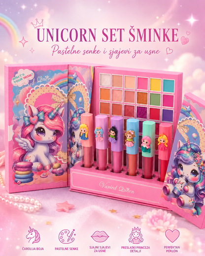 Unicorn set šminke za decu – senke i sjajevi za usne