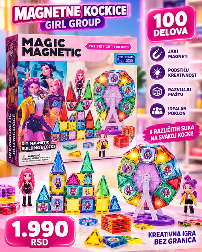 Magnetne kockice za razvoj mašte i kreativne igre -- PREMIUM DELUXE -- Magic Magnetic 100 delova