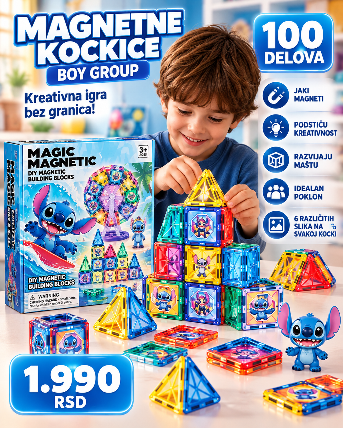 Magnetne kockice za razvoj mašte i kreativne igre -- PREMIUM DELUXE -- Magic Magnetic 100 delova