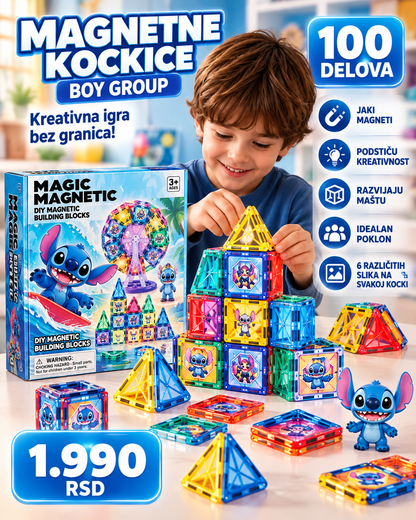 Magnetne kockice za razvoj mašte i kreativne igre -- PREMIUM DELUXE -- Magic Magnetic 100 delova