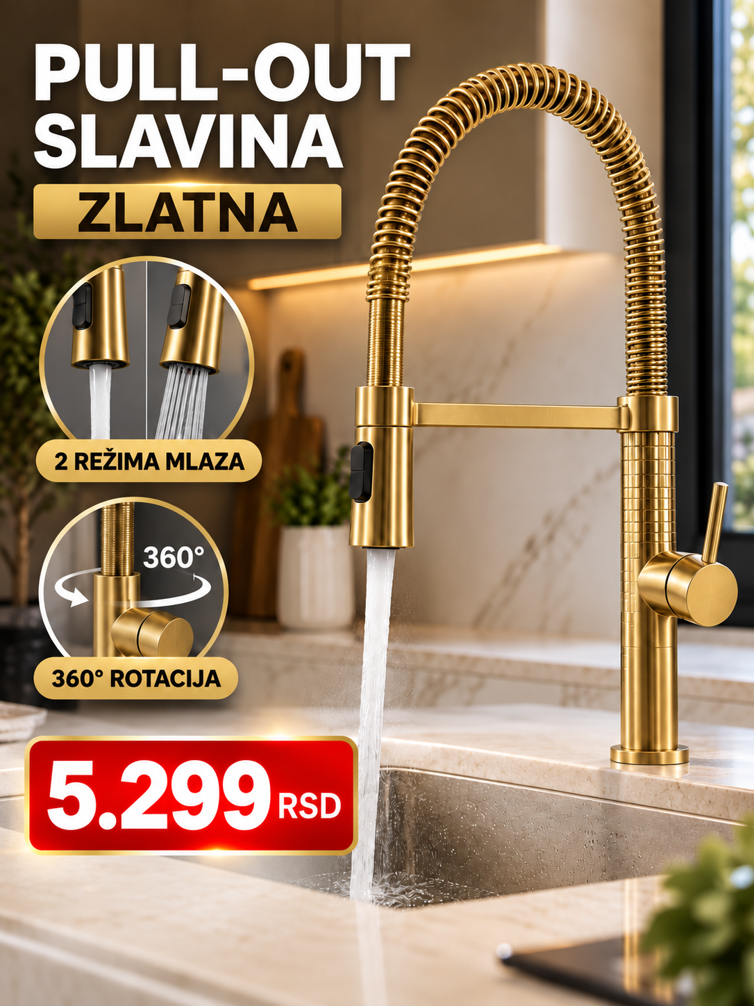 Premium Pull-Out slavina 360° – 2 režima mlaza | 3 boje