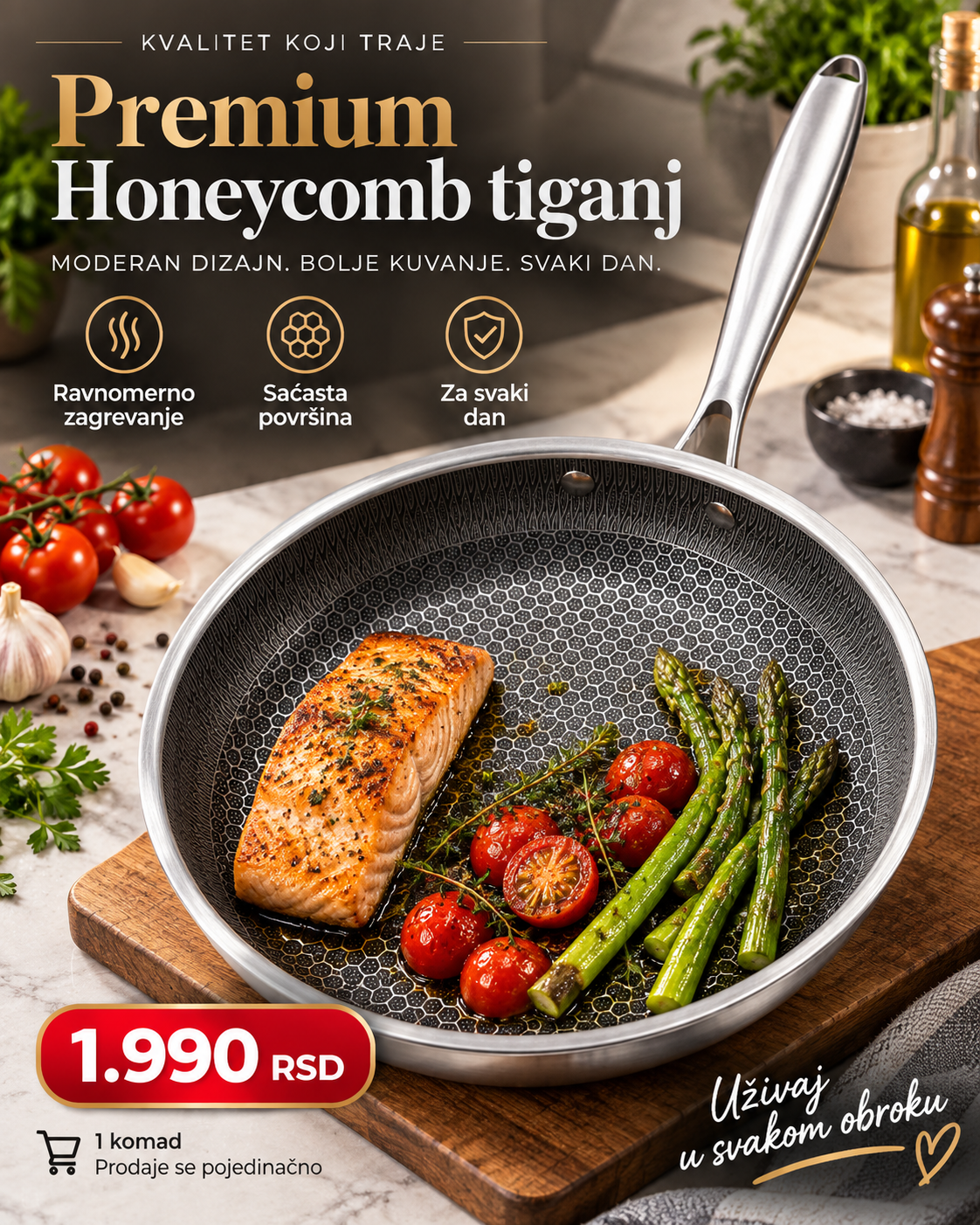Premium Honeycomb Tiganj – Teksturirana Saćasta Površina za Svakodnevno Kuvanje