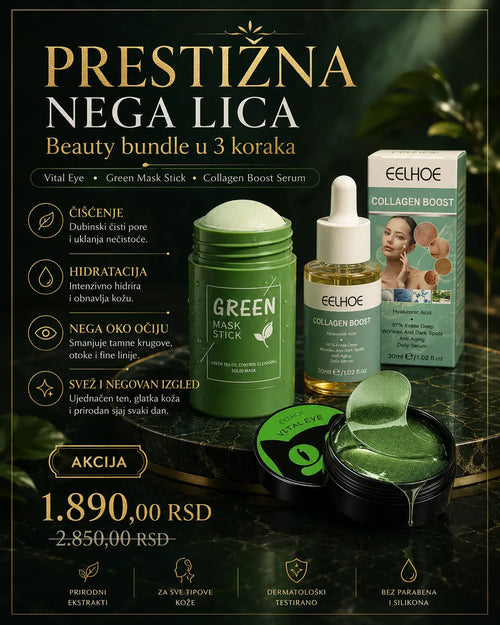 EELHOE Beauty Set – Vital Eye, Green Mask Stick i Collagen Boost Serum
