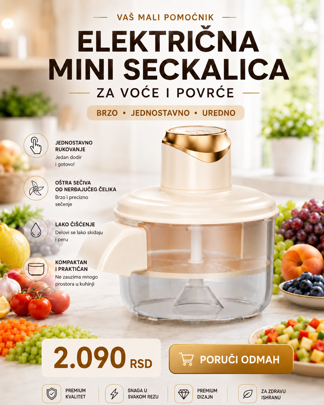 Električna mini seckalica na punjivu bateriju – za voće, povrće, meso i orašaste plodove | 500 ml