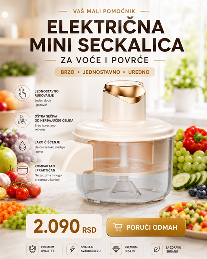 Električna mini seckalica na punjivu bateriju – za voće, povrće, meso i orašaste plodove | 500 ml