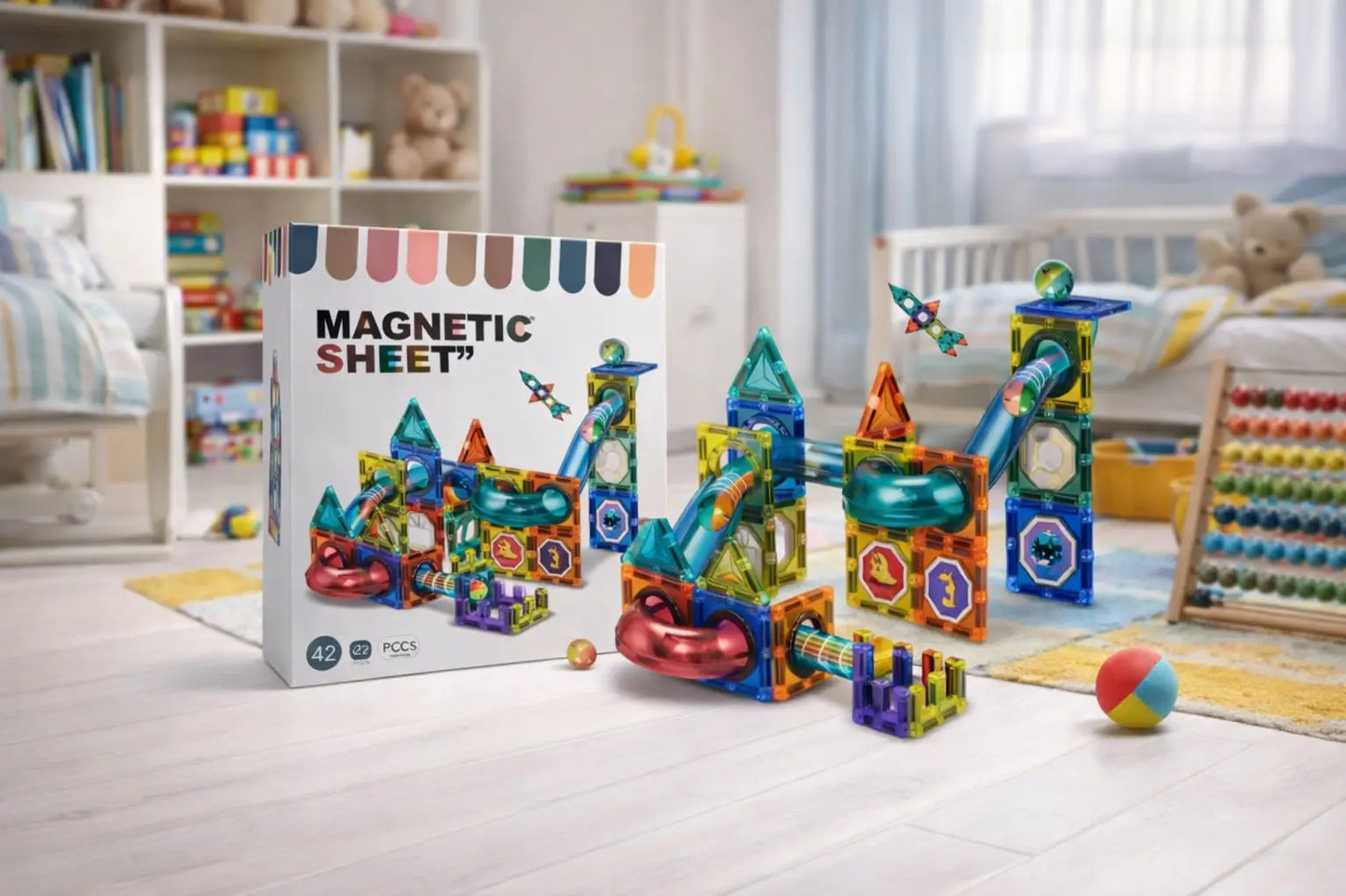 Magnetne Kocke sa Toboganom i Lopticama – Edukativni Set za Igru i Razvoj