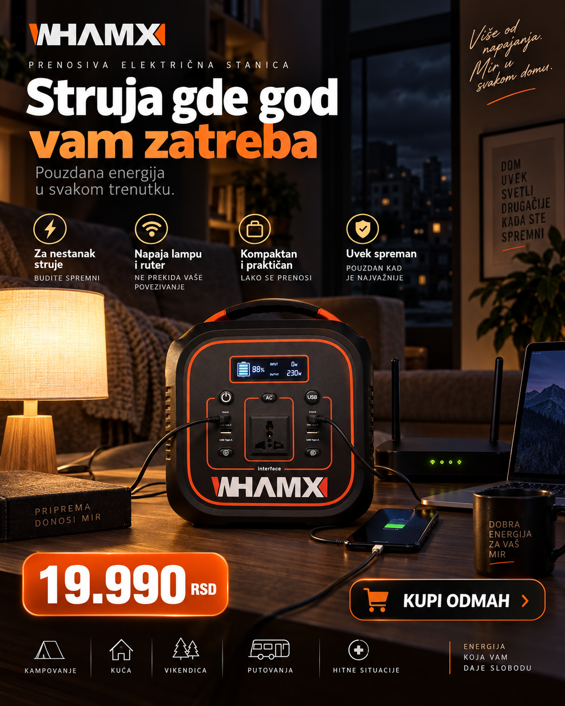 WHAMX prenosiva električna stanica – Power Station sa AC i USB izlazima