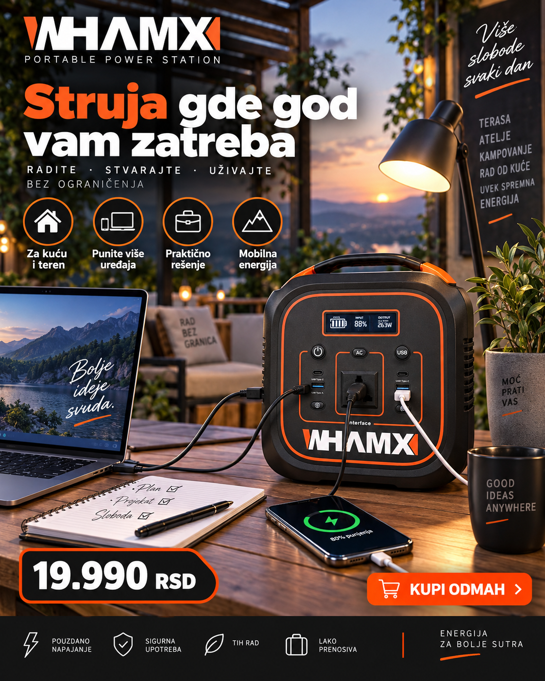 WHAMX prenosiva električna stanica – Power Station sa AC i USB izlazima