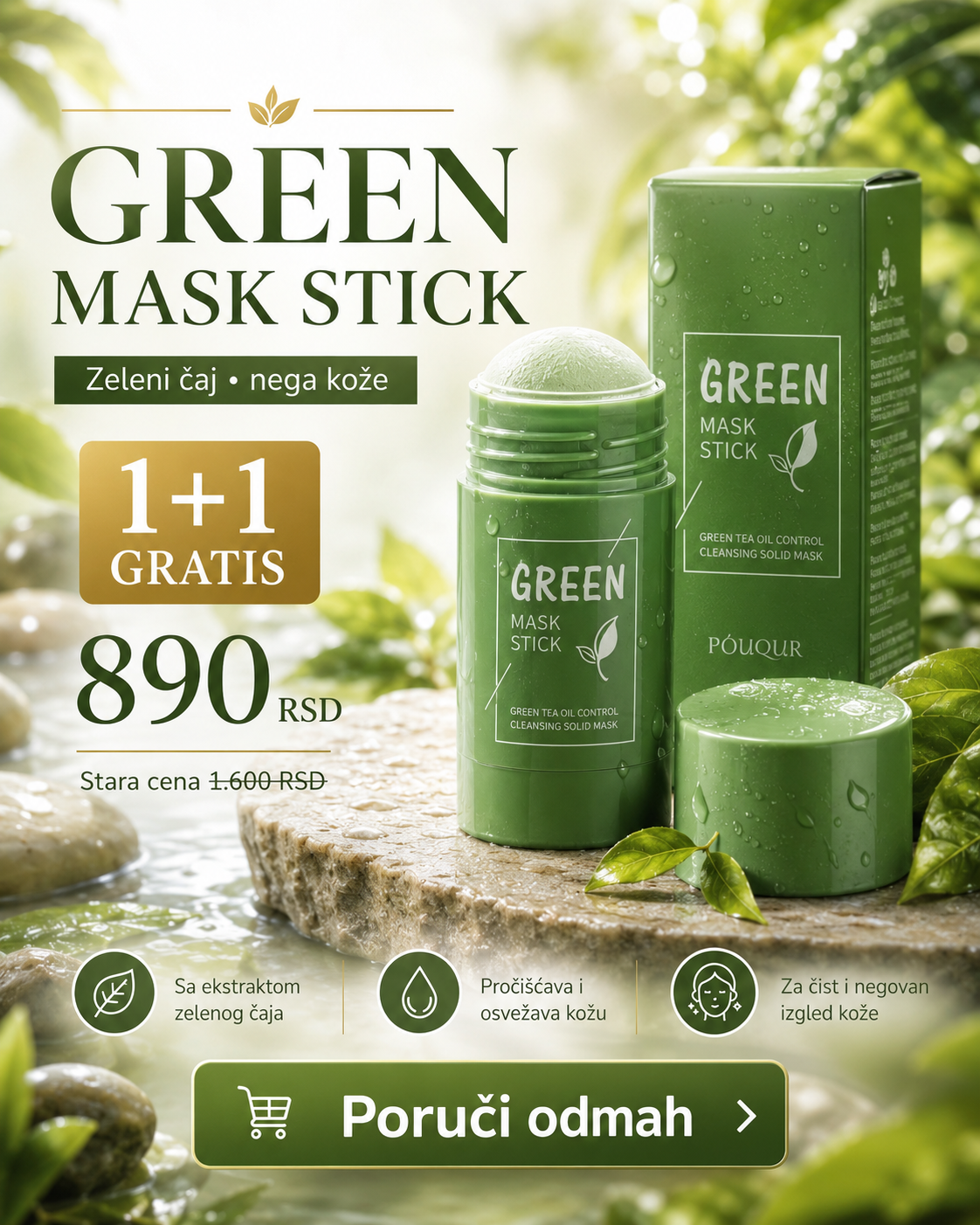 Green Mask Stick – maska za lice u stiku sa zelenim čajem | 1+1 GRATIS