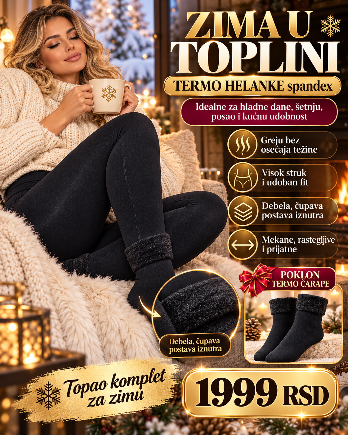 PREMIUM TERMO HELANKE – Luksuzna toplina, visok struk i elegantno oblikovana silueta + POKLON termo čarapice