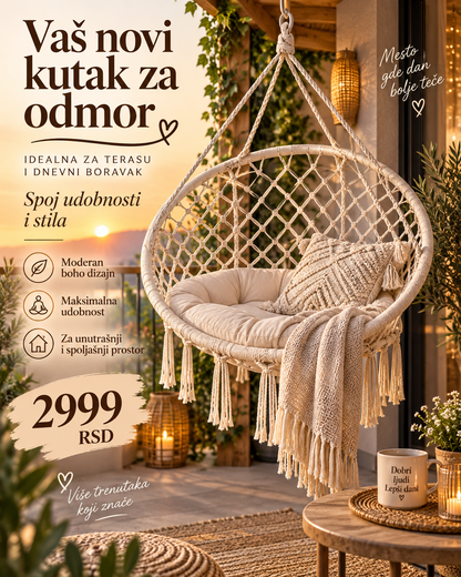 Viseća boho ljuljaška za terasu i dnevni boravak