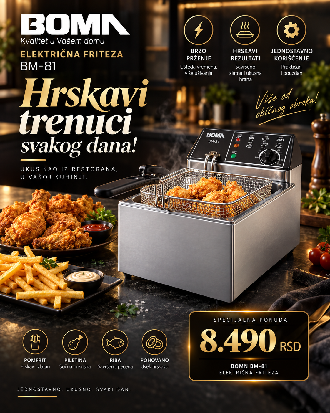 BOMN BM-81 električna friteza - hrskavi rezultati