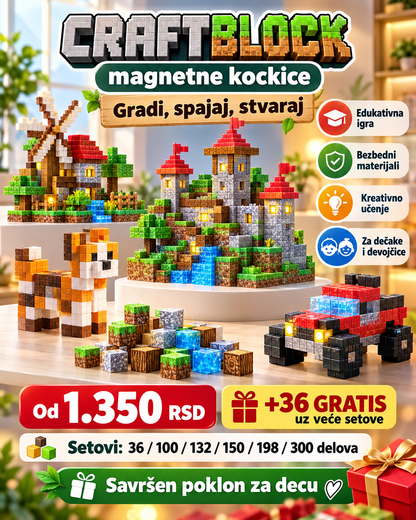 CRAFTBLOCK magnetne kockice – setovi od 36 do 300 delova, veći setovi sa 36 delova gratis