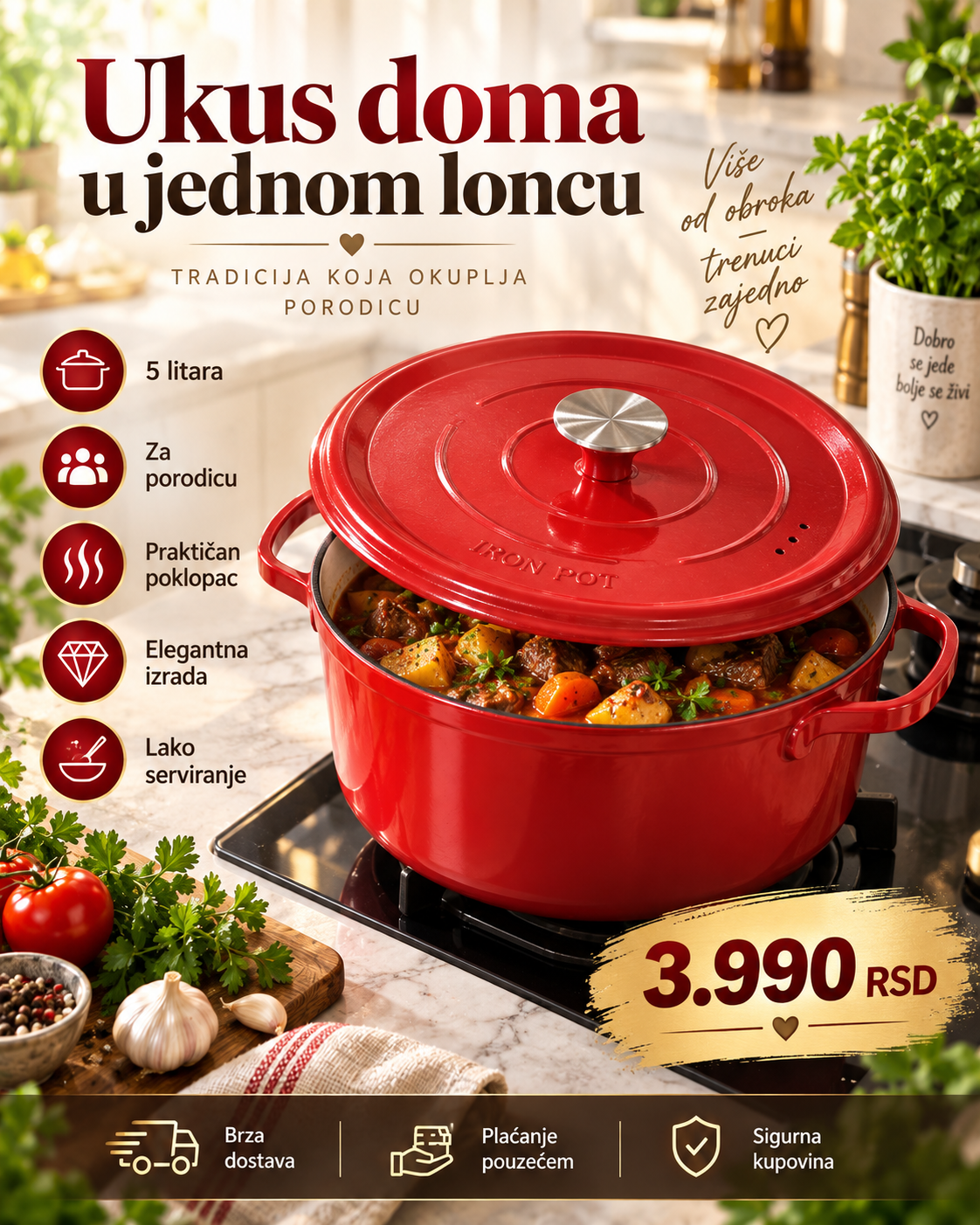 Crveni lonac 5L za porodične obroke