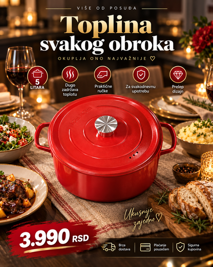 Crveni premium lonac sa poklopcem 5 litara