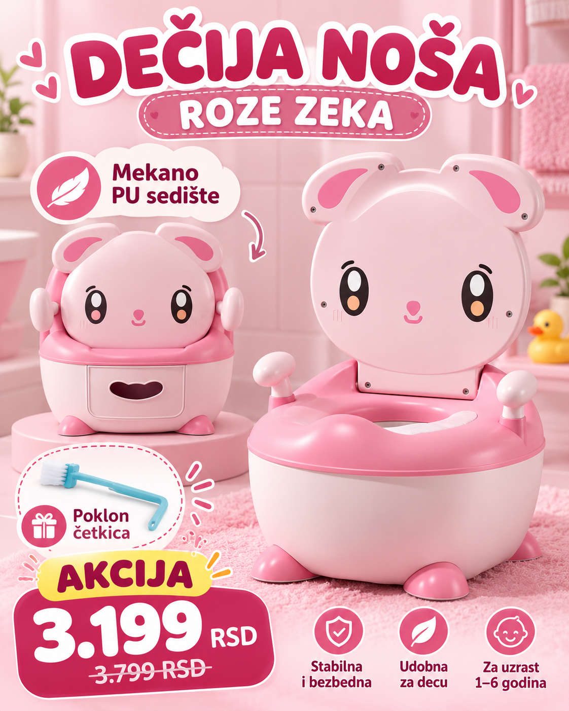 Dečija noša Roze zeka - mekano PU sedište