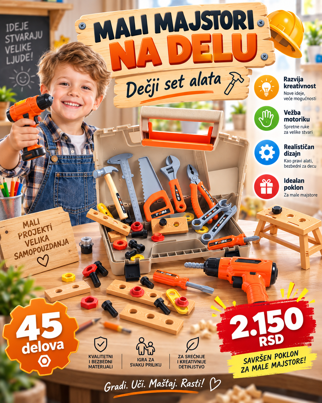 Mali majstori - dečji set alata 45 delova