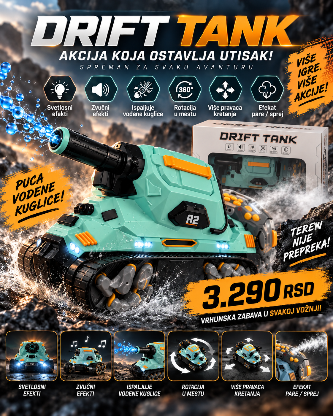 Drift Tank R2 daljinski upravljani tenk sa svetlosnim i zvučnim efektima